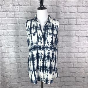 ROCK & Republic shirt - sleeveless button up tie dye blue/white